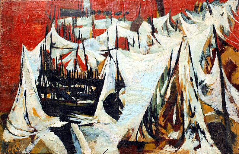 Title Encaustic Village Date 1Undated c. 1950s Dimensions 39 x 29.5 Signature “Camblin” Gallery Location Available for viewing State Original encaustic on masonite Rights © The Camblin Gallery
