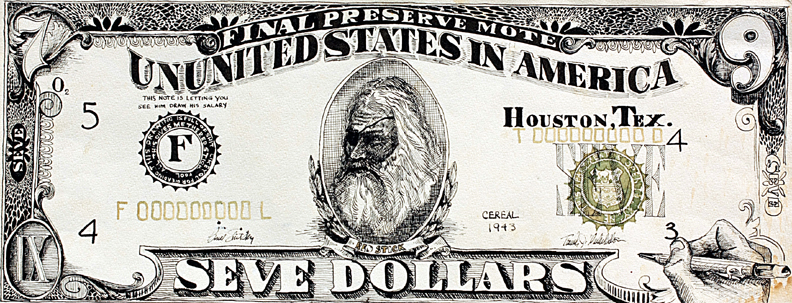 Seve Dollars, 23.5" x 9", pen and ink and watercolor on Arches