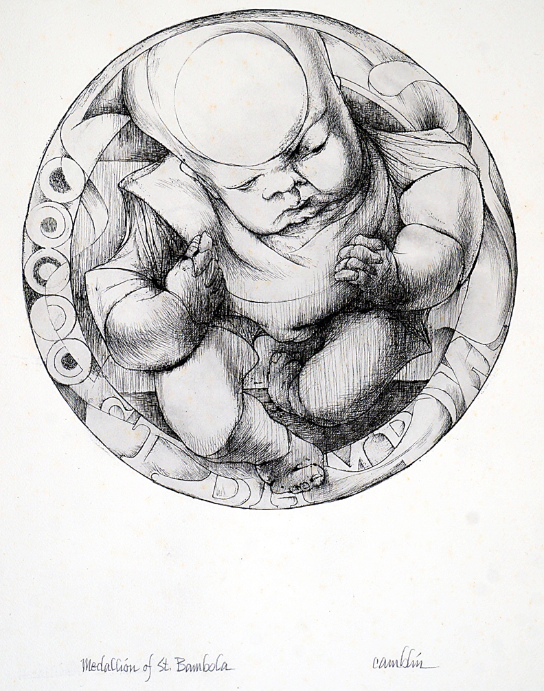 Title Medallion of St. Bambola Date c. 1960s Dimensions 22 x 30 in. Signature “camblin” Gallery Location Available for viewing State Original Rights © The Camblin Gallery