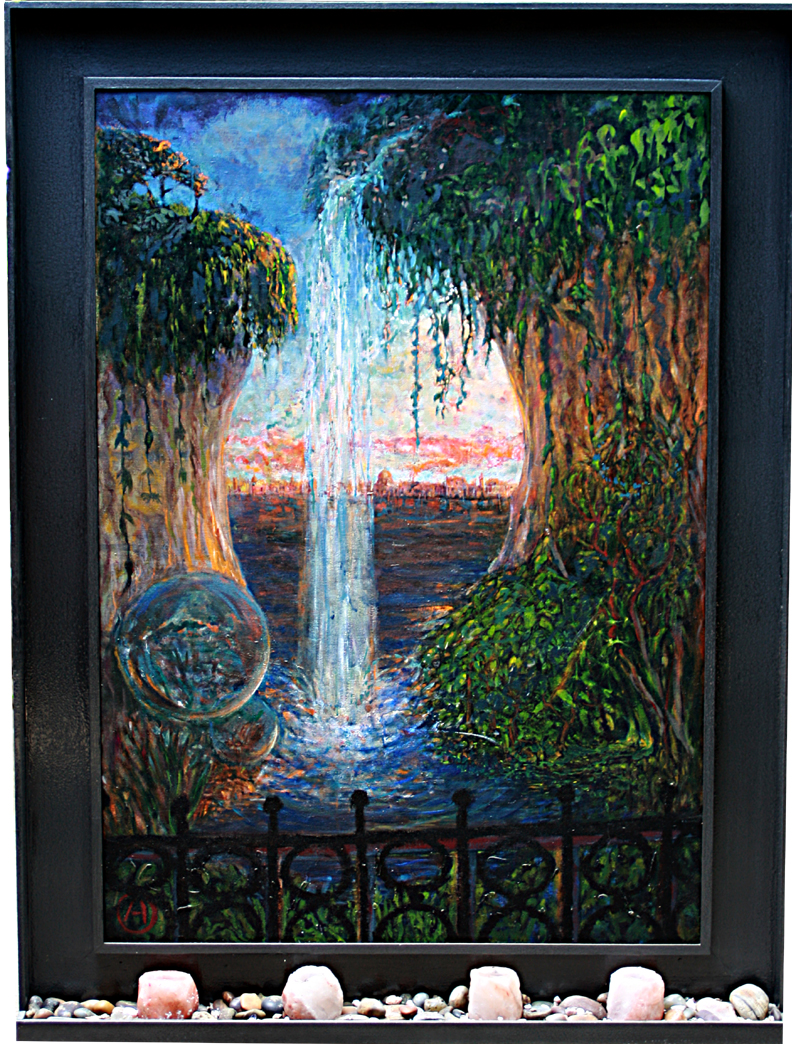 Clear to Venice, c. 1990s, oil on canvas, rocks, salt candles